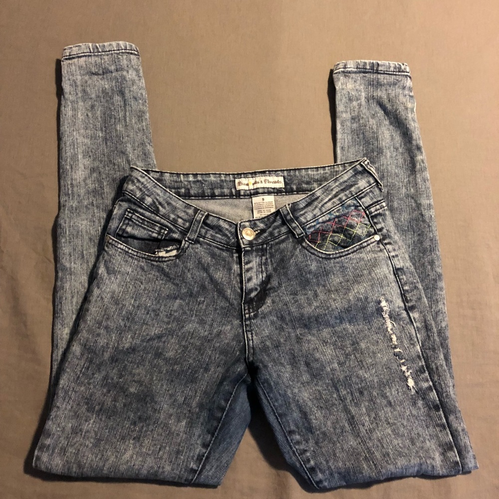Diamonds & Threads Acid Wash Skinny Jeans 9 EUC